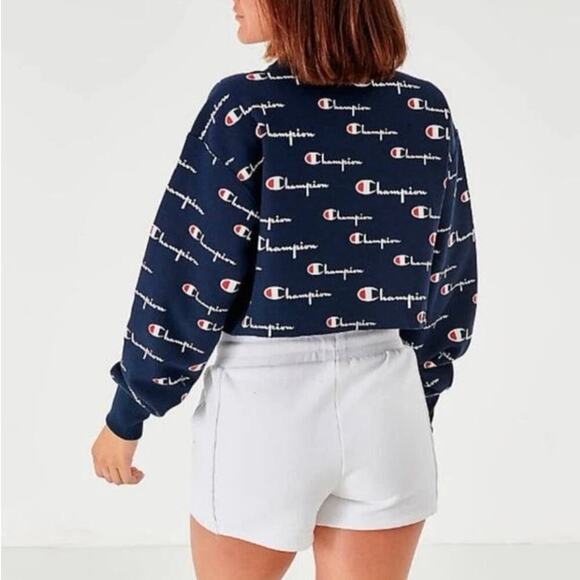 Champion Reverse Weave Cropped Sweatshirt Long Sleeve Logo Print Size Small - Picture 3 of 4